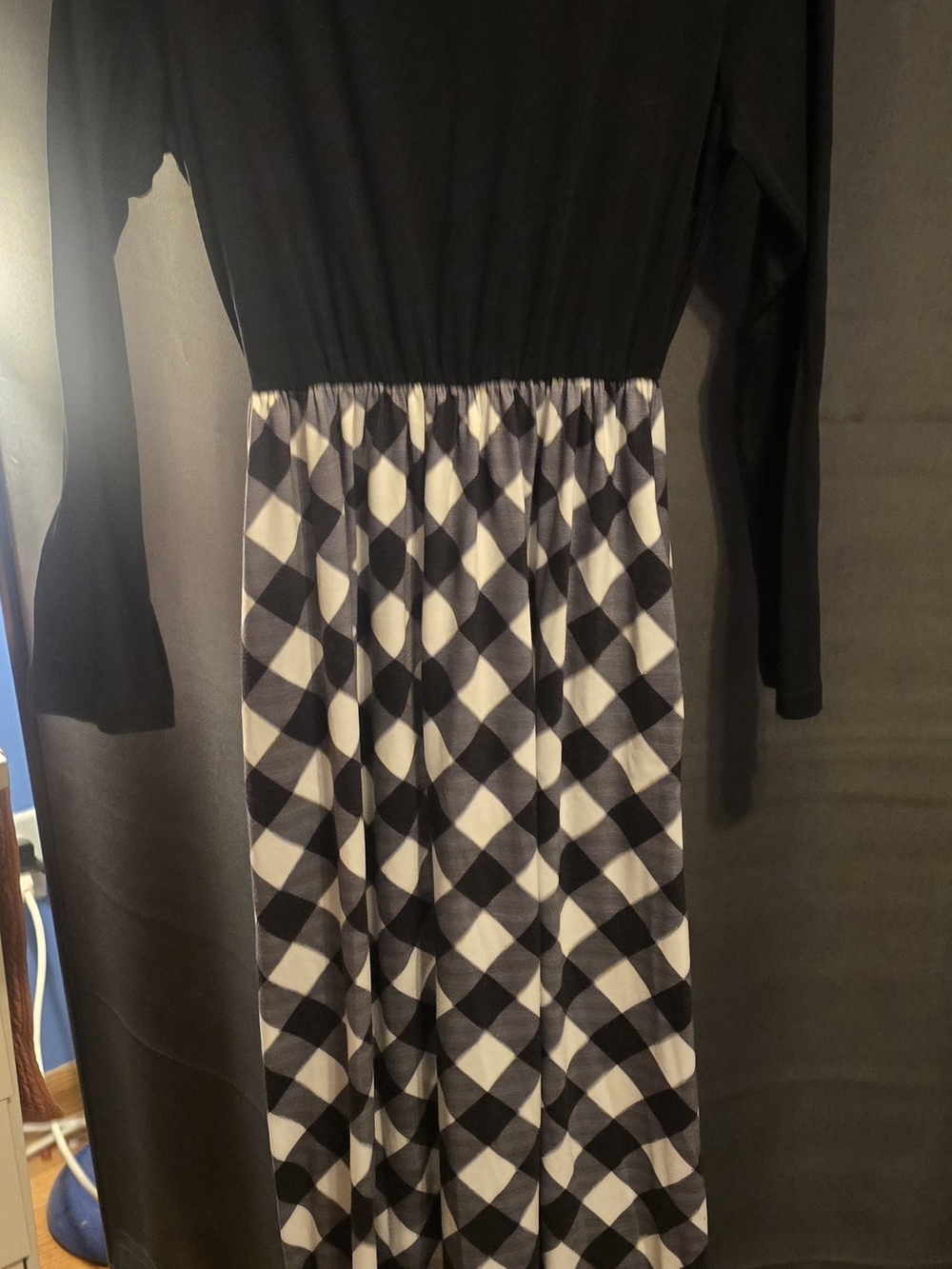 Black Top with Black and White Checkered Maxi Skirt
